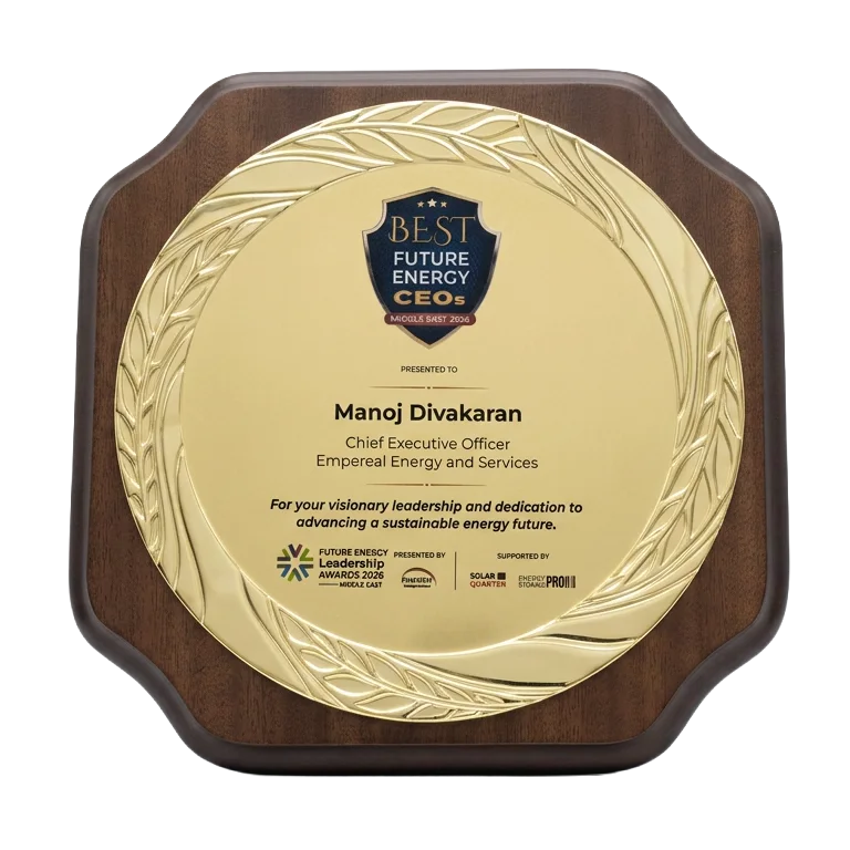 Best Future Energy CEOs Middle East 2026 recognition presented to Manoj Divakaran